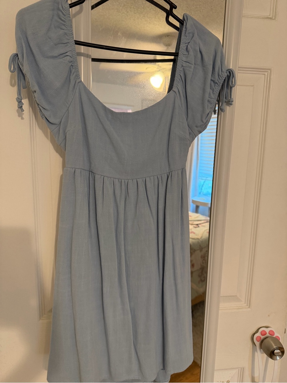 Womens Light Blue Puff Sleeve Sundress